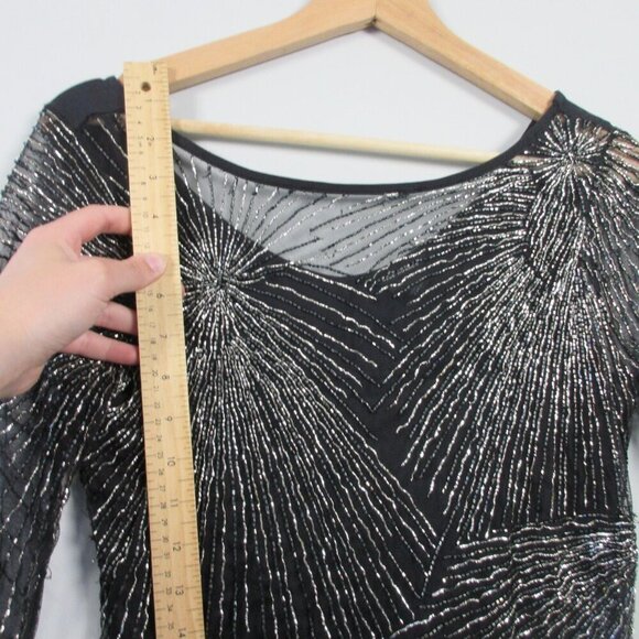 Club Monaco Women Top S Black Starburst Sequin LS Sheer Beaded Luxury Party 226 - Picture 10 of 12